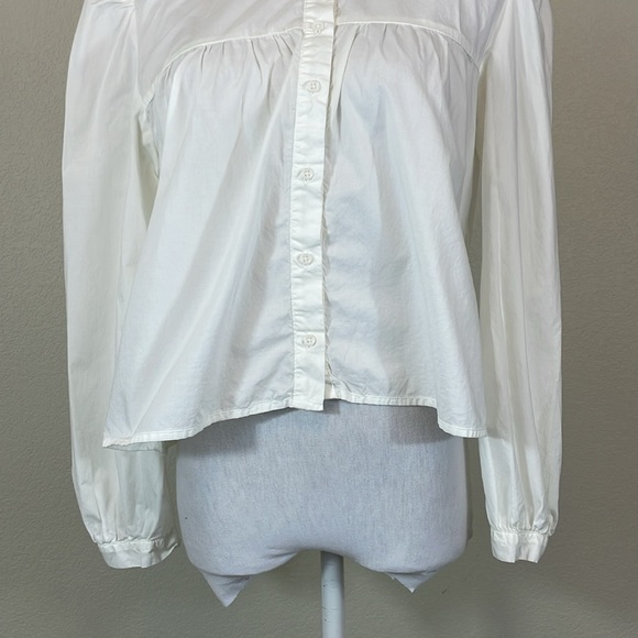 Nation 100% cotton ivory long sleeve cropped button down shirt size small - Picture 3 of 7